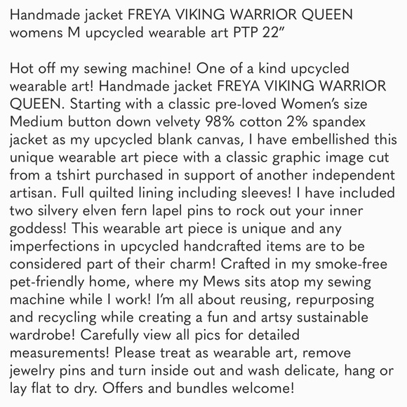 Handmade jacket FREYA VIKING WARRIOR QUEEN womens M upcycled wearable art PTP 22 - Picture 2 of 13